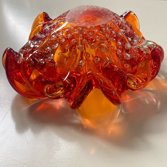 Vintage Barovier & Toso Orange Murano Glass Glass Bowl w/ silver leaf inclusions - Picture 5 of 13